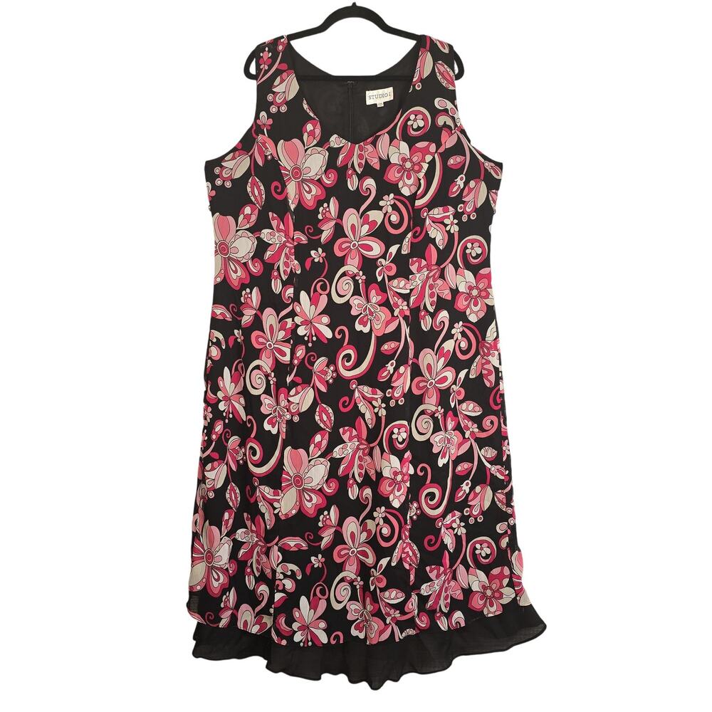 VTG Studio I Dress Women Plus Size 20W Sleeveless Floral Ruffle MOD 90s Coquette